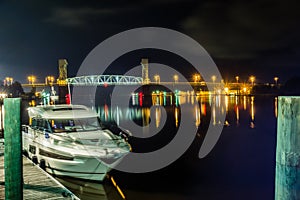 Riverfront board walk scenes in wilmington nc at night