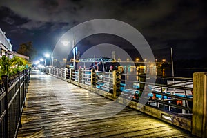 Riverfront board walk scenes in wilmington nc at night