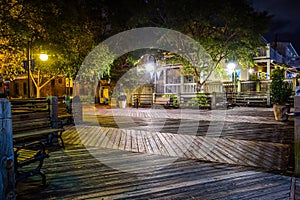 Riverfront board walk scenes in wilmington nc at night