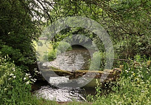 Rivers - River Windrush flowing under a  stone footbridge
