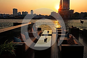 riverside bar at sunset, Bangkok