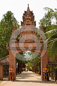 A riverside Buddhist temple entrance of Kampot, Cambodia