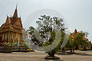 A riverside Buddhist temple of Kampot, Cambodia