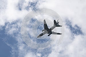 Riverside CA, USA - May 3, 2023: U.S. Air Force DC-10 tanker flying overhead.