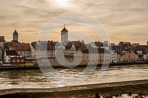 Riverside of the Danube river in Regensburg, Germany v1