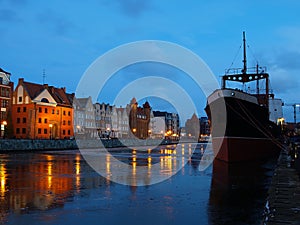 Riverside at dawn in Gdansk, Poland.