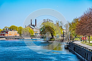 Riverside of Motala strom river in Norrkoping, Sweden