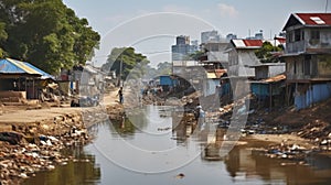 Riverside Neglect. The Harsh Reality of Waste in Impoverished Areas. Generative AI