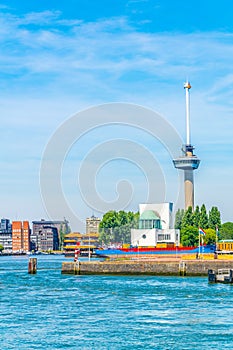 Riverside of New Maas with Euromast tower at background, Rotterdam, Netherlands