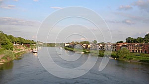 Riverside of Pavia, Italy at sunset