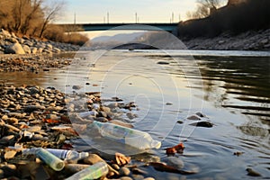 Riverside pollution heightened by the presence of garbage and plastics