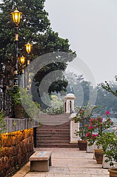 Riverside promenade along Sungai Melaka, Malacca, Malaysia