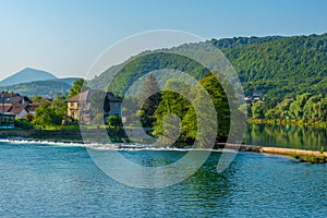 Riverside of Una in Bosnian town Bihac photo