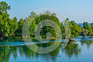 Riverside of Una in Bosnian town Bihac photo