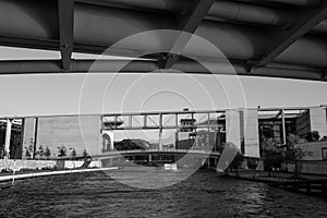 Riverside view bundestag berlin black and white