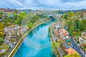 The riversides of Aare river with parks and pleasant promenades, Bern, Switzerland