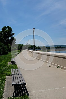 Riverwalk With Benches Along the Susquehanna River