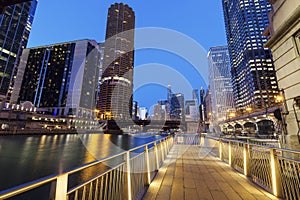 Riverwalk in Chicago at night photo