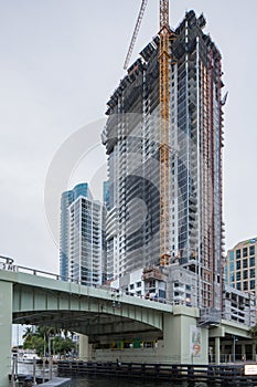 Riverwalk Residences Las Olas Fort Lauderdale Florida under construction and cranes