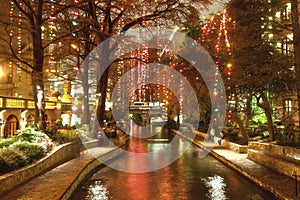 Riverwalk in San Antonio at night at holidays