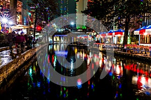 The Riverwalk at San Antonio, Texas, at Night.