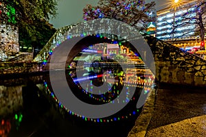 The Riverwalk at San Antonio, Texas, at Night.