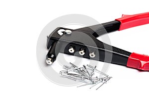 Rivet and joint tool with  rivets isolated on white background