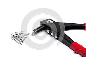 Rivet and joint tool with  rivets isolated on white background