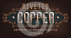 Riveted Copper alphabet font. Riveted letters and numbers.