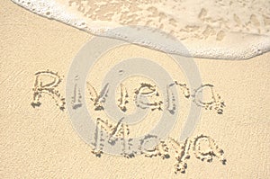 Riviera Maya Written in Sand on Beach
