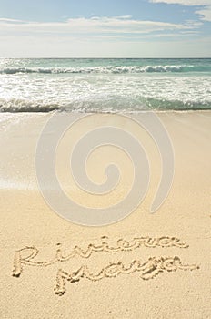 Riviera Maya Written in Sand on Beach