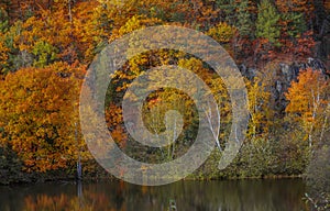 Riviere Saint Maurice in autumn time near Grandes Piles in Quebec province. photo