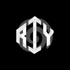 RIY letter logo design with polygon shape. RIY polygon and cube shape logo design. RIY hexagon vector logo template white and