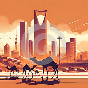 Riyadh city in desert Saudi Arabia national Day ai generator