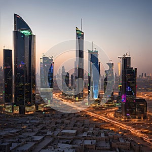 Riyadh, Saudi Arabia - 14 ,King Abdullah Financial District , KAFD business towers made with Generative AI