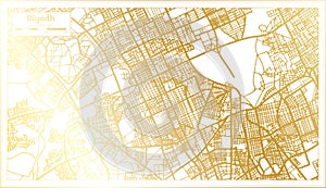 Riyadh Saudi Arabia City Map in Retro Style in Golden Color. Outline Map