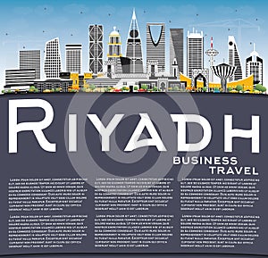 Riyadh Saudi Arabia City Skyline with Color Buildings, Blue Sky and Copy Space