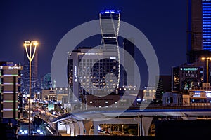 Night view of Street picture of Riyadh, Olaya street roads and traffic photo