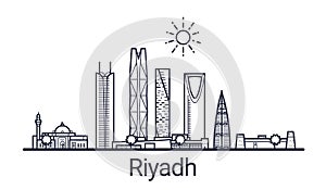 Riyadh skyline banner linear style. Line art