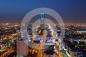 Riyadh skyline at night #2, showing kingdom tower