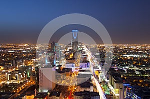 Riyadh skyline at night #1, Showing Olaya Street Metro Construction