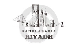 Riyadh skyline,Riyadh vintage vector illustration, hand drawn buildings photo
