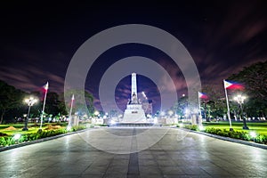 The Rizal Monument at night, at Rizal Park, in Ermita, Manila, T photo