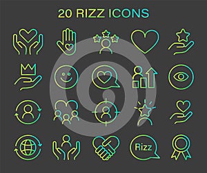 Rizz icon set. Minimalist line icons representing various aspects of social interaction