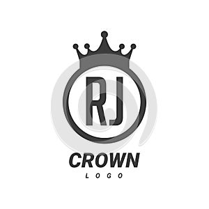 RJ Letter Logo Design with Circular Crown