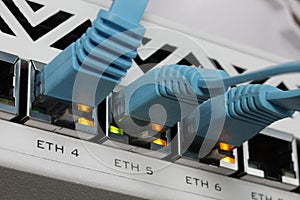 RJ45 Lan cable connected to switch.