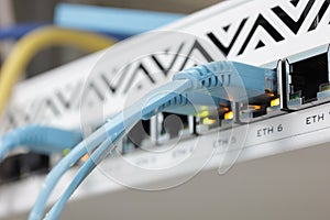 RJ45 Lan cable connected to switch.