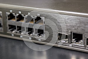 Rj45 ports and gbic port on front panel of a switch