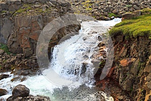 Rjukandafoss waterfall close up, Iceland highlands landmark