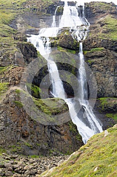 Rjukandafoss waterfall close up, Iceland highlands landmark